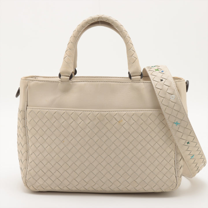 Bottega Veneta Intrecciato Leather 2 Way Handbag White #1816