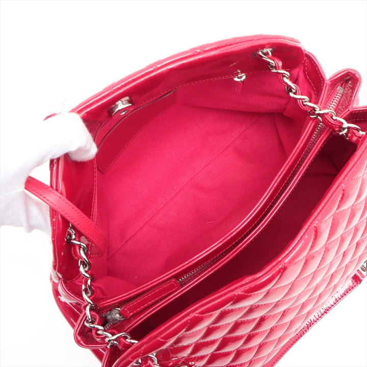 Chanel Matelasse Patent Leather Chain Tote Bag Red Silver Metal Fittings 15XXXXXX #1925