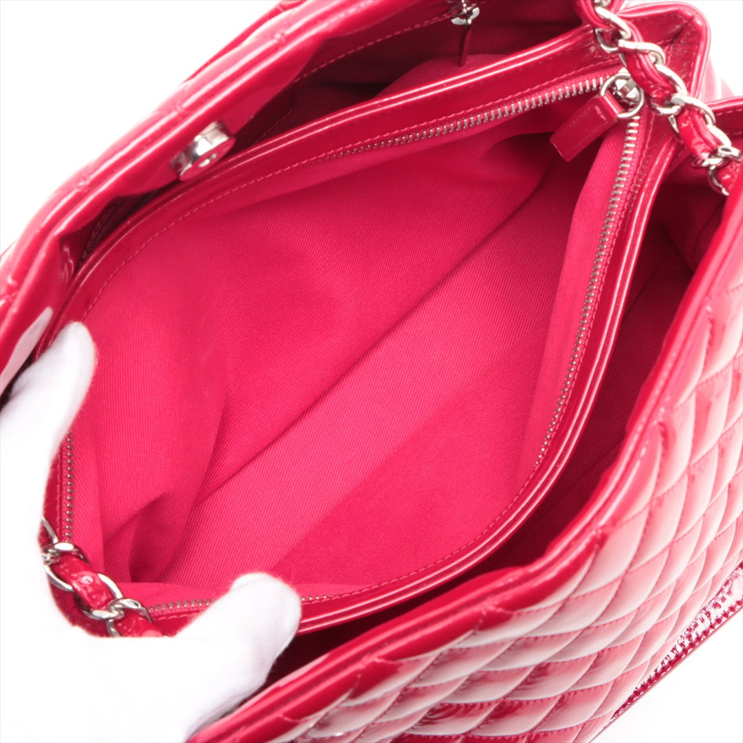 Chanel Matelasse Patent Leather Chain Tote Bag Red Silver Metal Fittings 15XXXXXX #1925