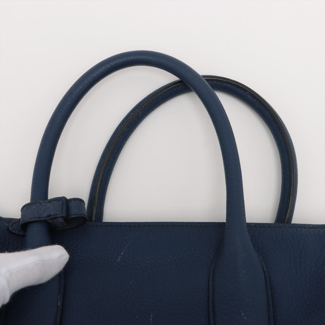 Prada Vitello Daino Leather 2 Way Handbag Navy Blue BN2693 #1981