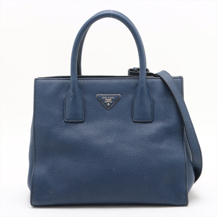 Prada Vitello Daino Leather 2 Way Handbag Navy Blue BN2693 #1981