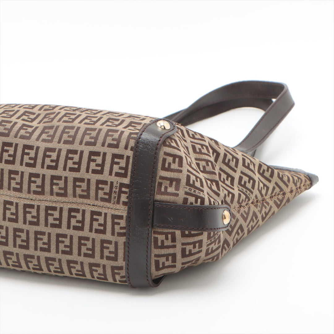 Fendi Zucchino Canvas &amp; Leather Shoulder bag Brown 8BH196 #2328