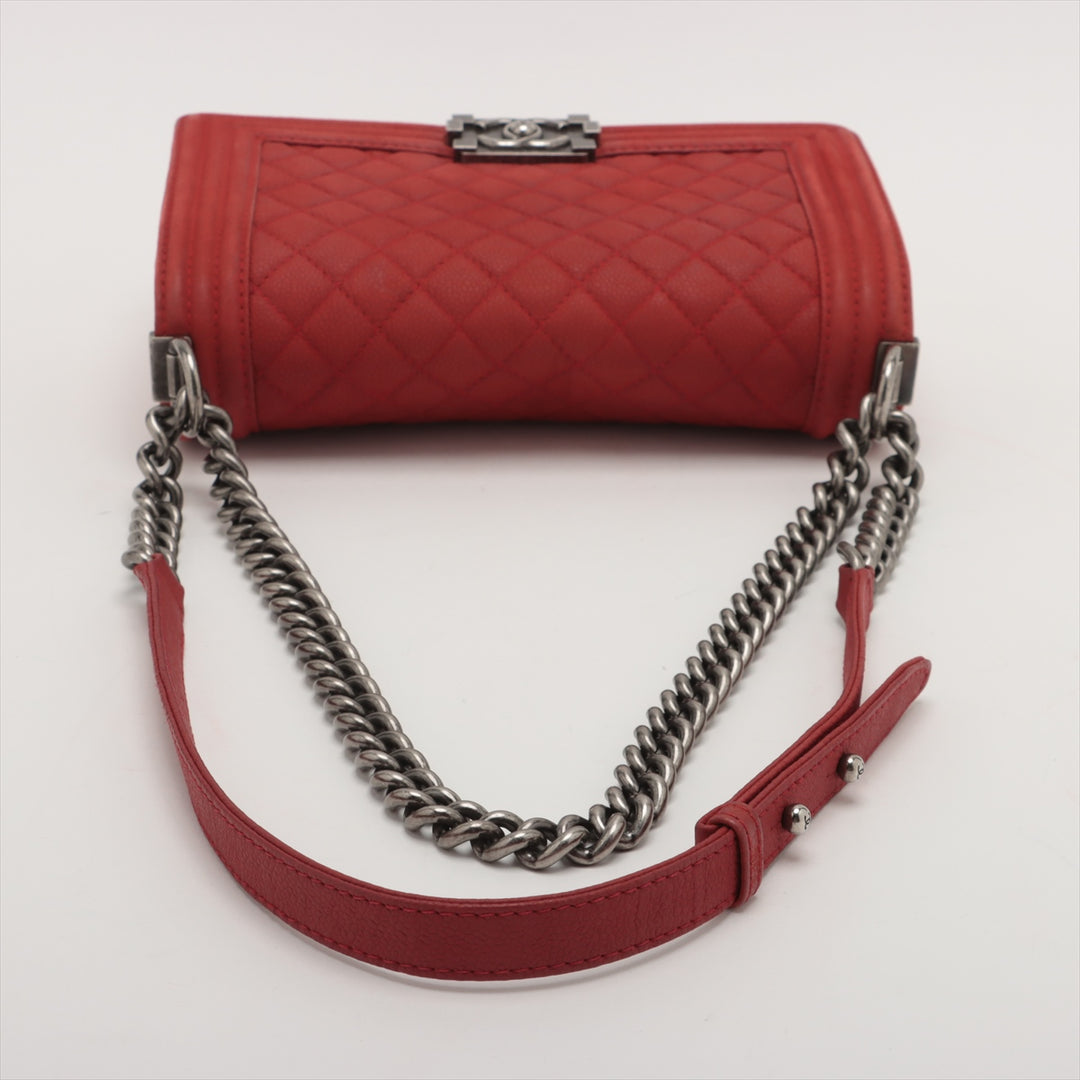 Chanel Boy 25 Caviar Skin Chain Shoulder Bag Red Gunmetal Fittings 18797144 #2434