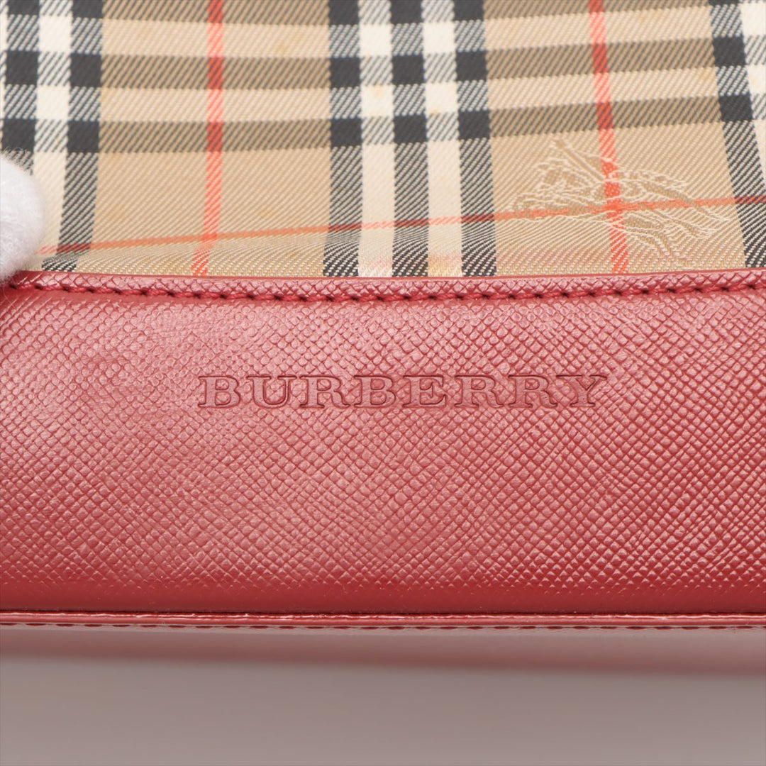 Burberry Nova Check Canvas & Leather 2 Way Handbag Beige x red #2493