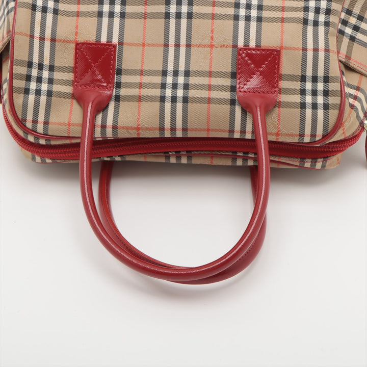 Burberry Nova Check Canvas & Leather 2 Way Handbag Beige x red #2493