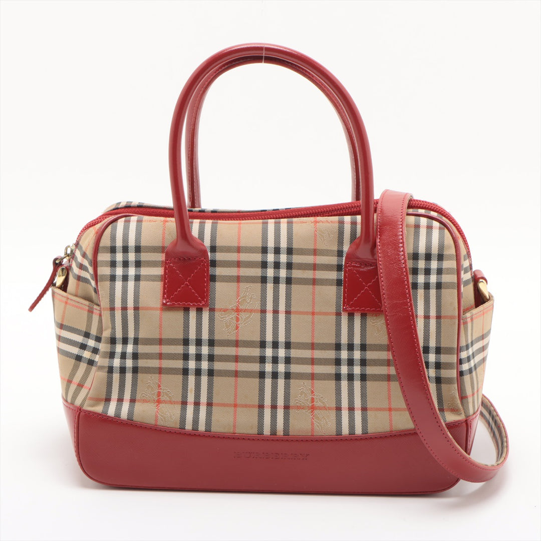 Burberry Nova Check Canvas & Leather 2 Way Handbag Beige x red #2493