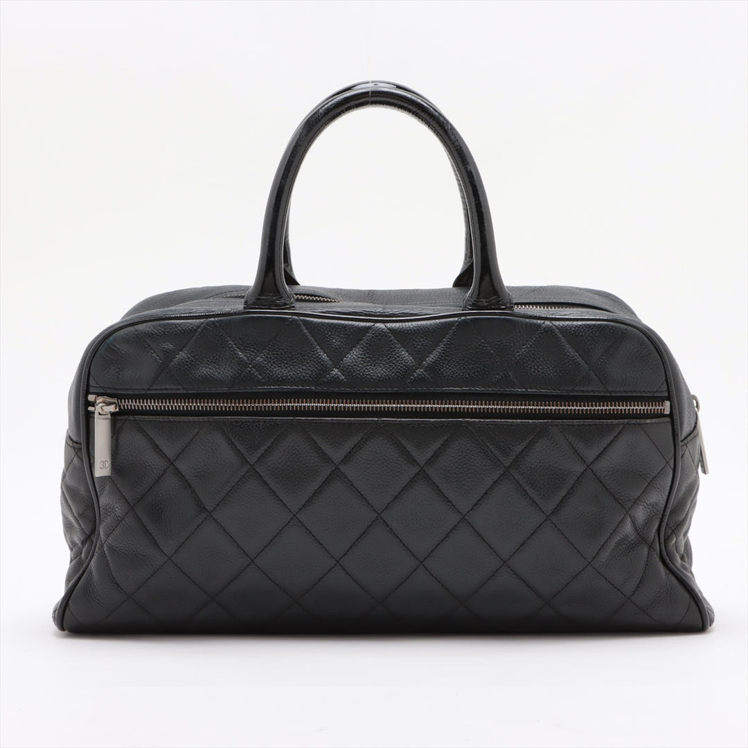 Chanel Logo Matelasse Black Quilted Caviar Skin Bowler Boston Bag #2498