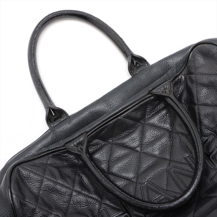 Chanel Logo Matelasse Black Quilted Caviar Skin Bowler Boston Bag #2498