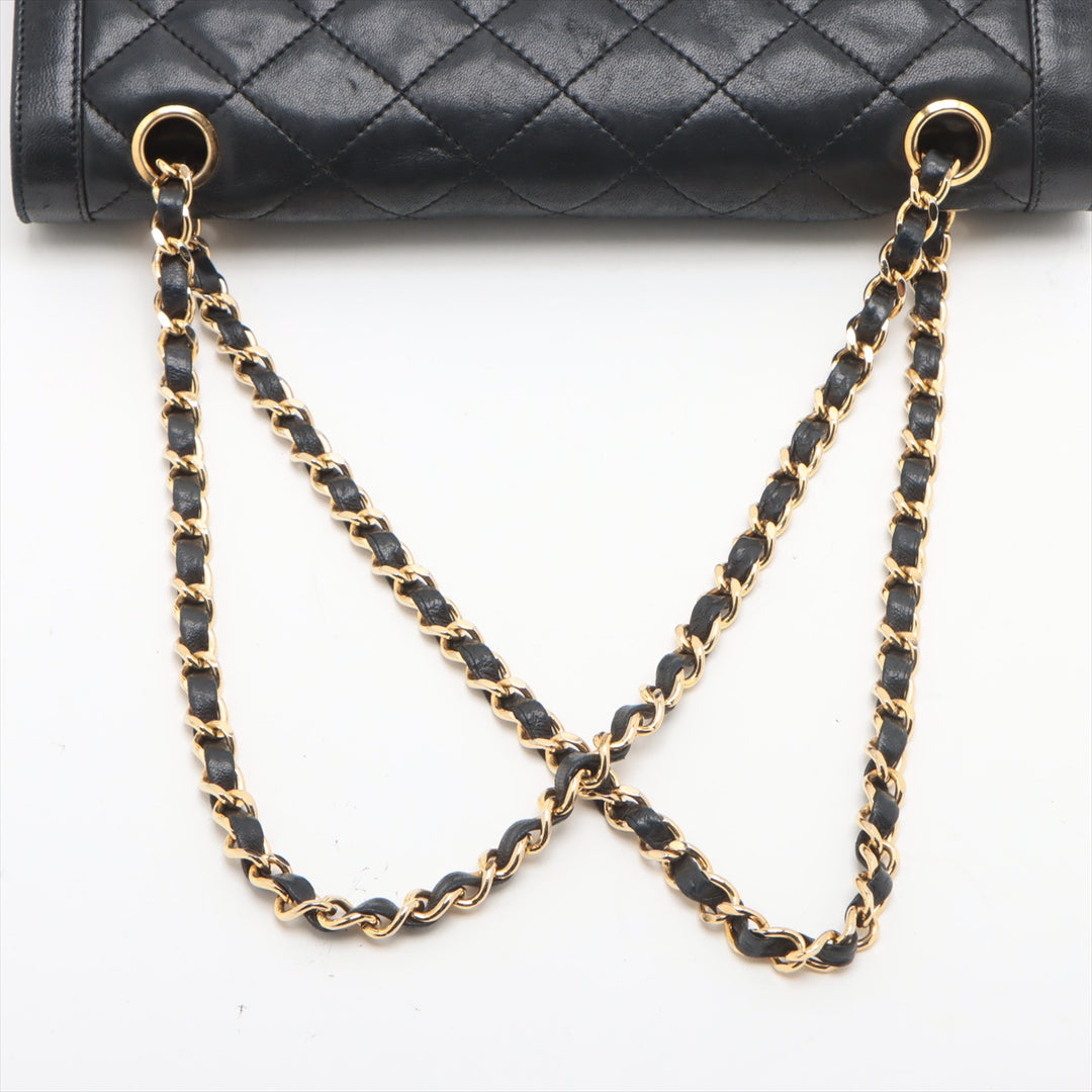 Chanel Paris Limited Matelasse Lambskin Double Flap Double Chain Black Gold Metal Fittings 0 Series #2515