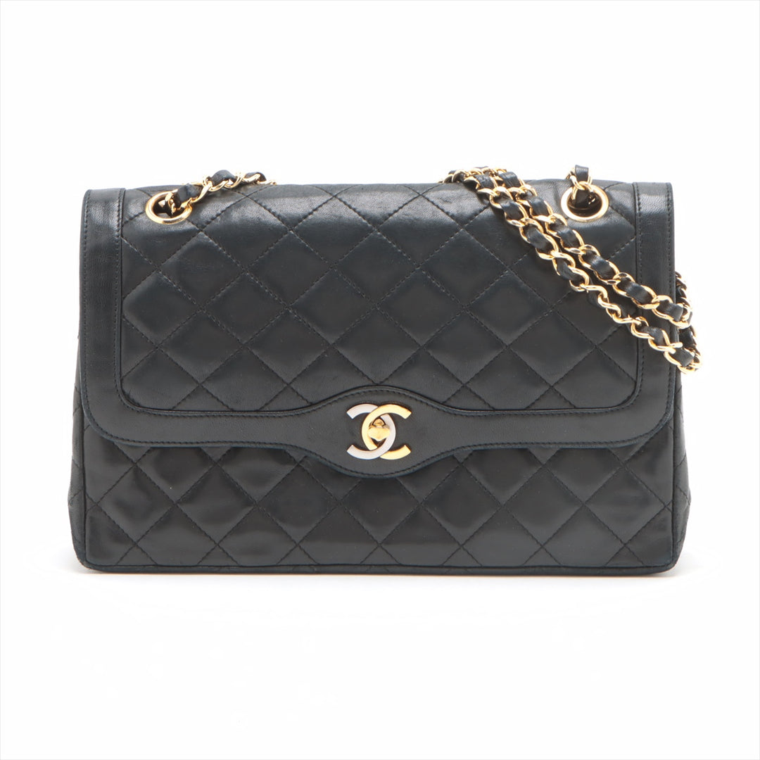 Chanel Paris Limited Matelasse Lambskin Double Flap Double Chain Black Gold Metal Fittings 0 Series #2515