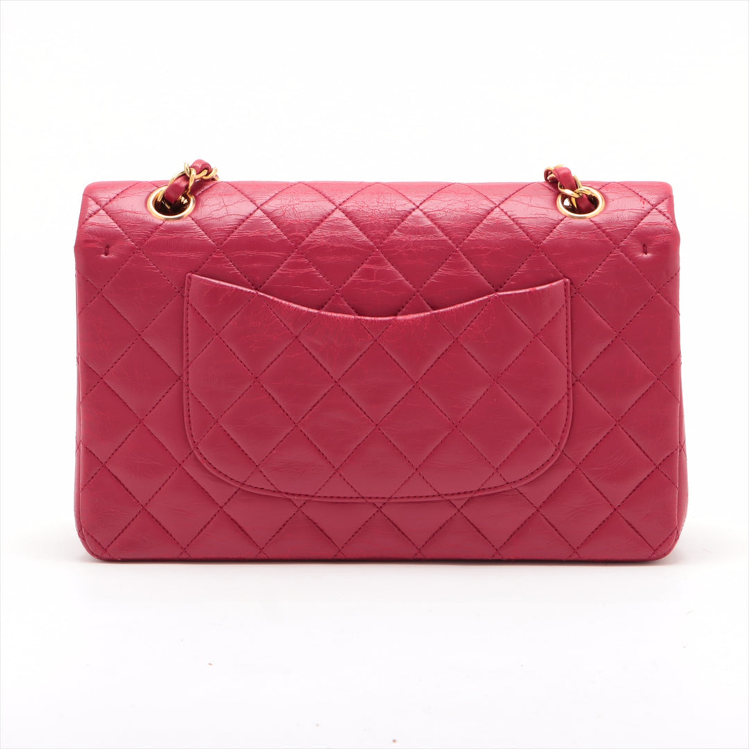 Chanel Matelasse Classic Double Flap 25 Dark Pink Lambskin Gold Metal Fittings 3 Series  #2612