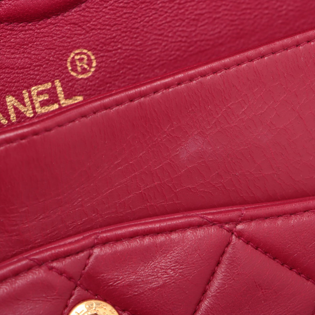 Chanel Matelasse Classic Double Flap 25 Dark Pink Lambskin Gold Metal Fittings 3 Series  #2612