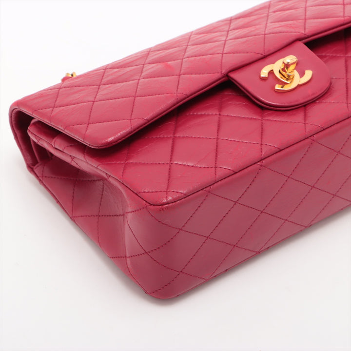 Chanel Matelasse Classic Double Flap 25 Dark Pink Lambskin Gold Metal Fittings 3 Series  #2612