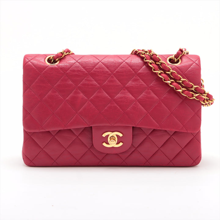 Chanel Matelasse Classic Double Flap 25 Dark Pink Lambskin Gold Metal Fittings 3 Series  #2612