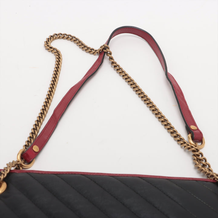 Gucci GG Marmont Medium Azalea Slim Leather Chain Shoulder Bag Black x Red #2510