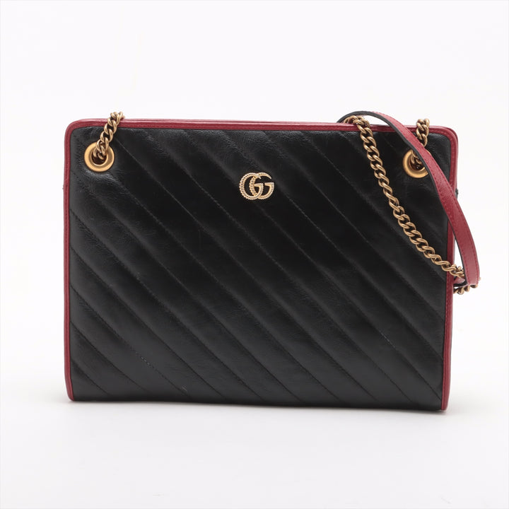 Gucci GG Marmont Medium Azalea Slim Leather Chain Shoulder Bag Black x Red #2510