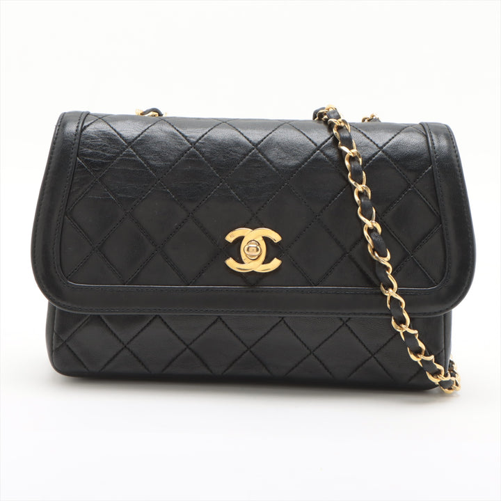 Chanel Matelasse Lambskin Diamond Quilting Shoulder Bag Black Gold Metal Fittings 1 Series #2522