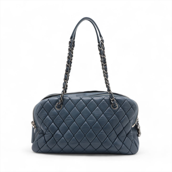 Chanel New Bubble Expandable Zip Bowling Bag Lambskin Shoulder Bag Blue Gunmetal Fittings 14 Series  #2514