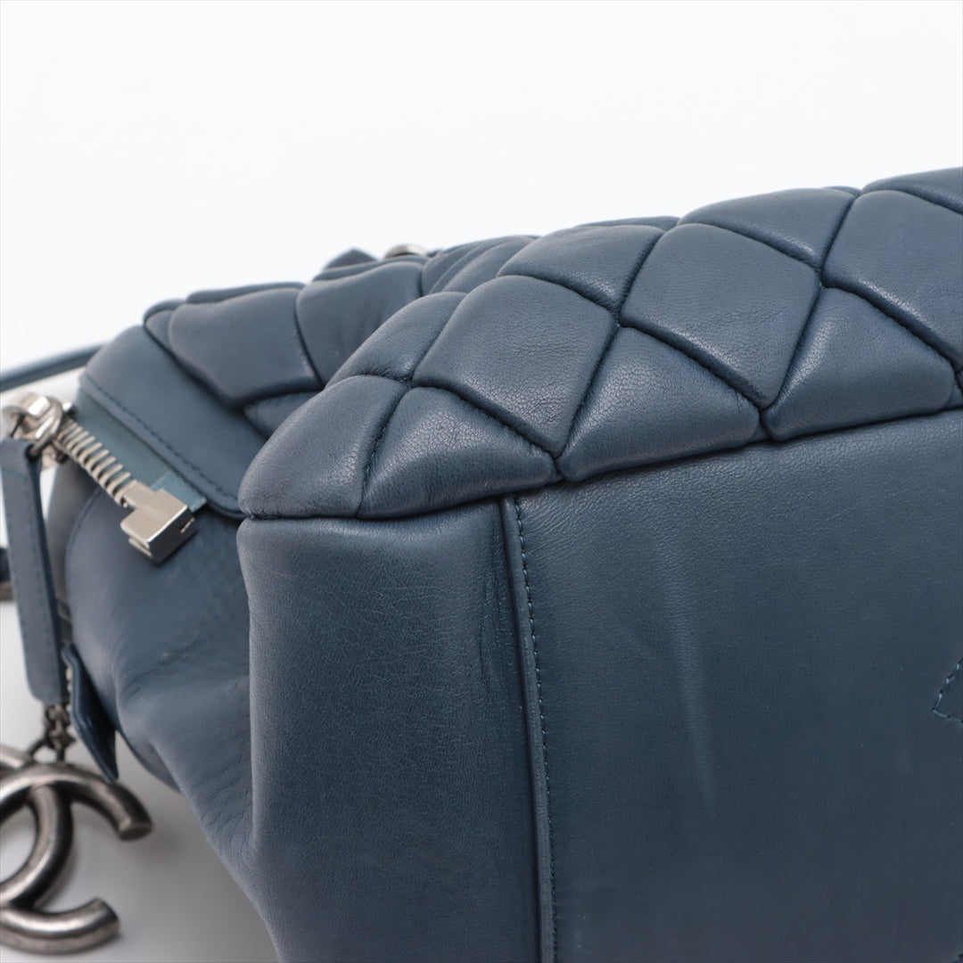 Chanel New Bubble Expandable Zip Bowling Bag Lambskin Shoulder Bag Blue Gunmetal Fittings 14 Series  #2514