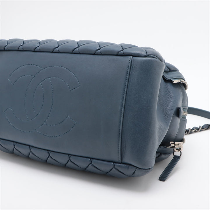 Chanel New Bubble Expandable Zip Bowling Bag Lambskin Shoulder Bag Blue Gunmetal Fittings 14 Series  #2514