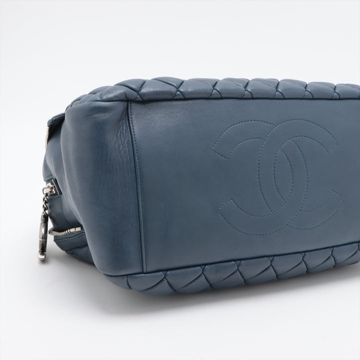 Chanel New Bubble Expandable Zip Bowling Bag Lambskin Shoulder Bag Blue Gunmetal Fittings 14 Series  #2514