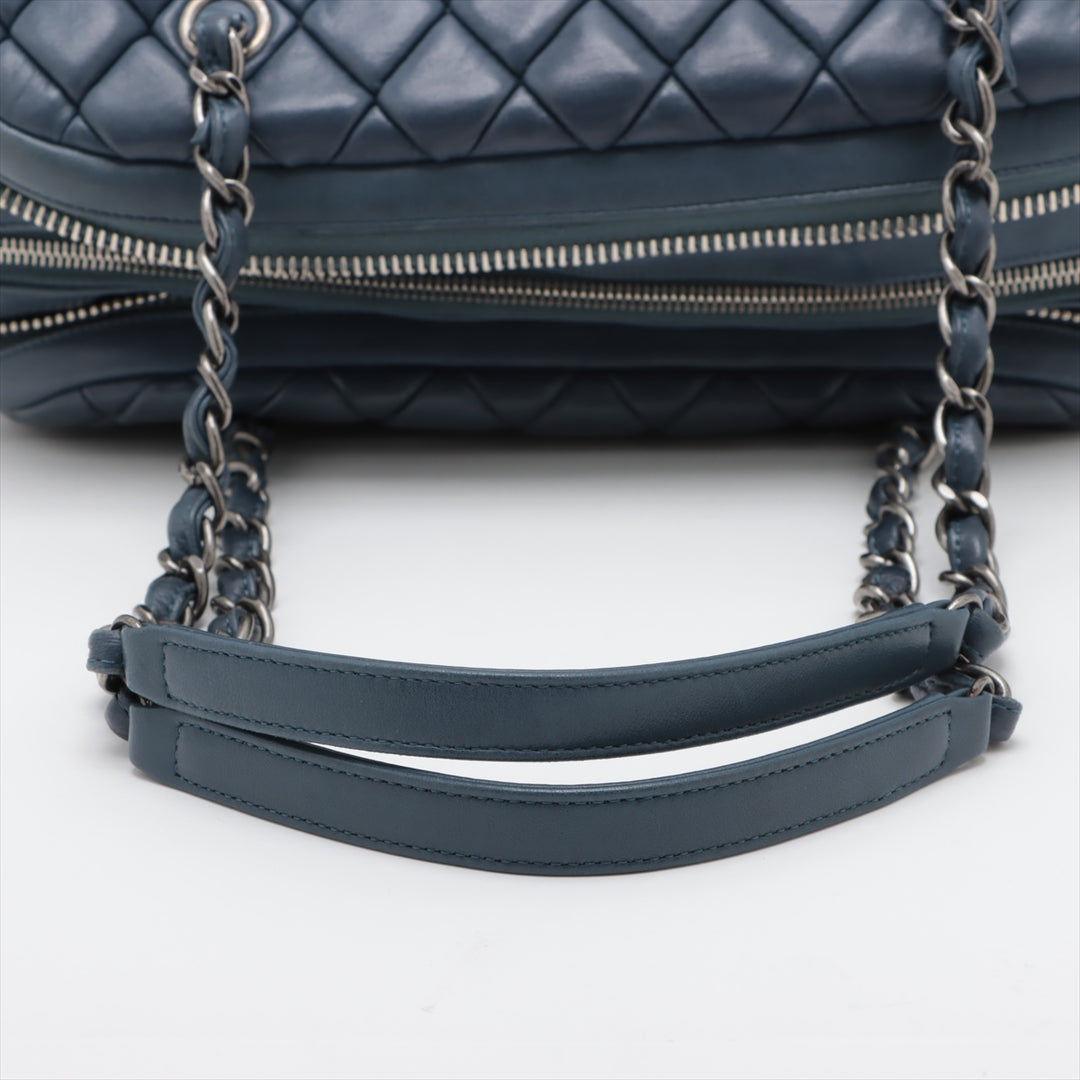 Chanel New Bubble Expandable Zip Bowling Bag Lambskin Shoulder Bag Blue Gunmetal Fittings 14 Series  #2514