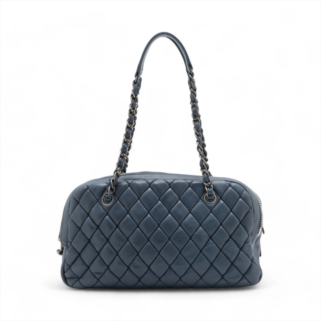 Chanel New Bubble Expandable Zip Bowling Bag Lambskin Shoulder Bag Blue Gunmetal Fittings 14 Series  #2514