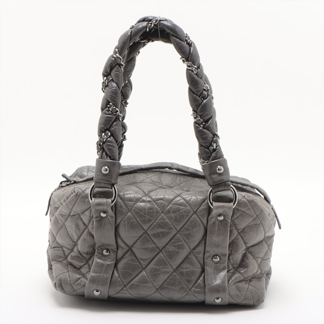 Chanel Matelasse Vintage Calfskin Hand bag Gray Silver Metal Fittings 10 Series  #2605