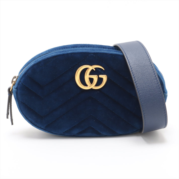 Gucci GG Marmont Velvet &amp; Leather Waist Bag Blue 476434  #2614