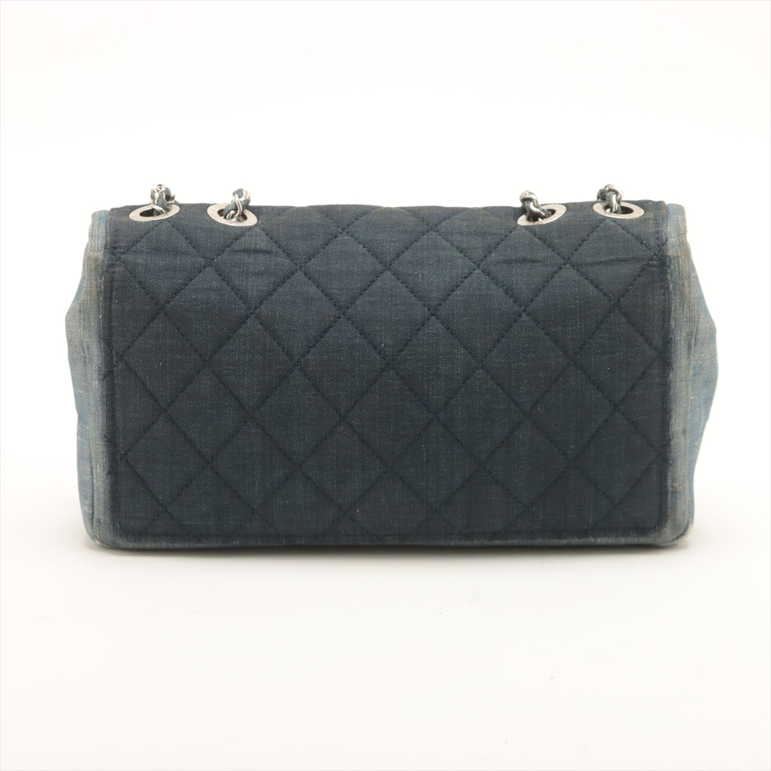 Chanel Matelasse Denim Single Flap Double Chain Bag Blue Silver Metal Fittings 20 Series #2607