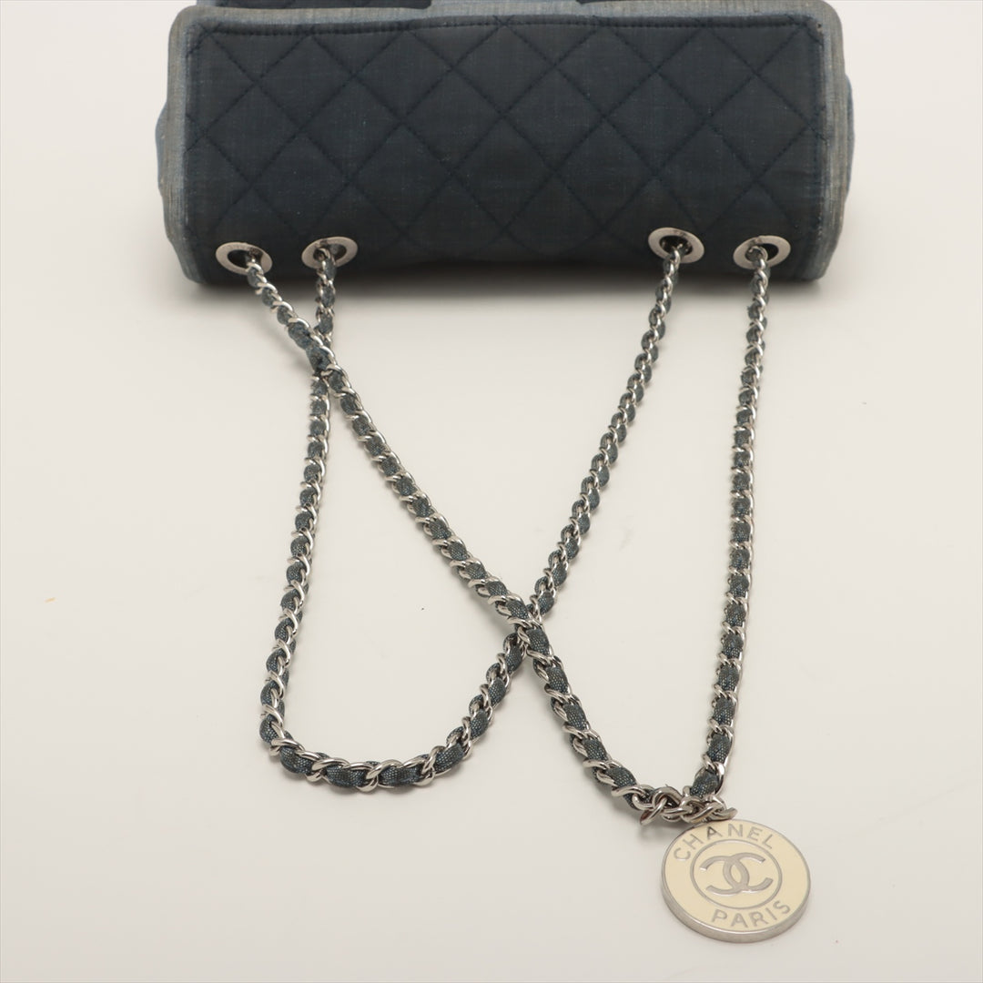 Chanel Matelasse Denim Single Flap Double Chain Bag Blue Silver Metal Fittings 20 Series #2607