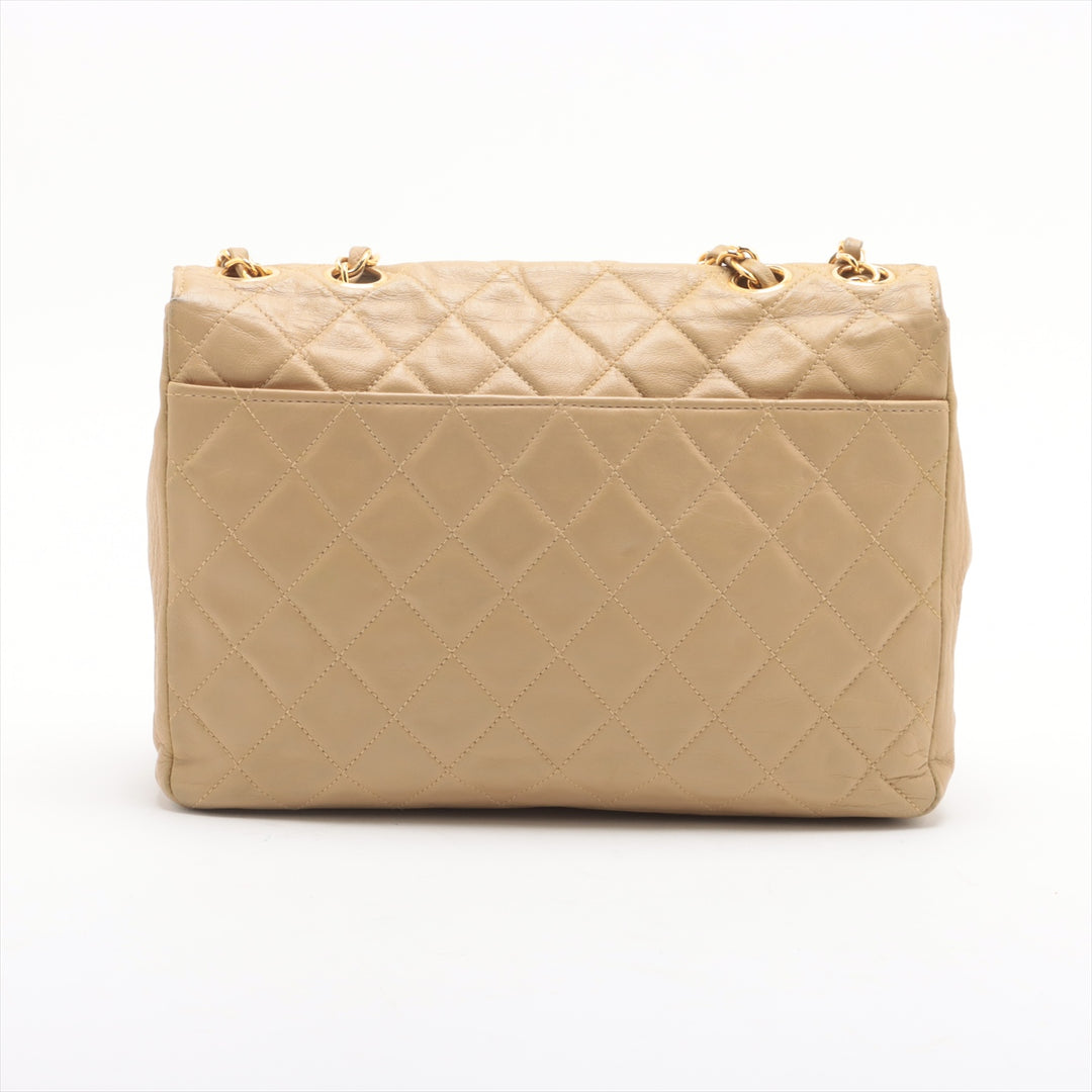 Chanel Matelasse Lambskin Single Flap Double Chain Bag Beige Gold Hardware 2 Series-#2892