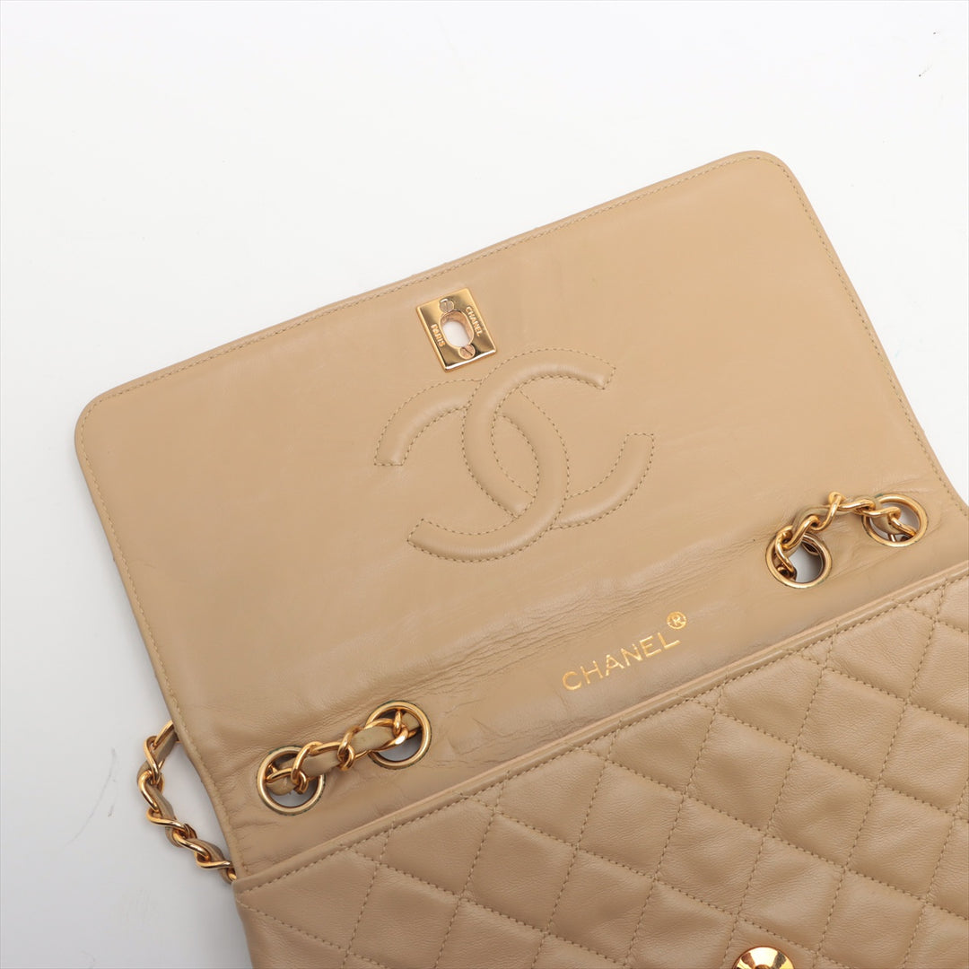 Chanel Matelasse Lambskin Single Flap Double Chain Bag Beige Gold Hardware 2 Series-#2892