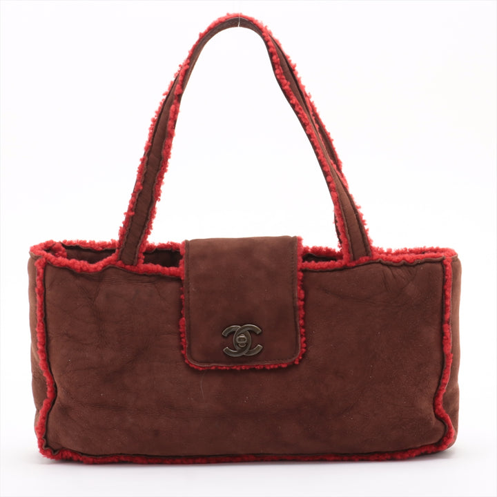 Chanel Coco Mark Mouton Brown / Red Tote Bag 5 Series #2897