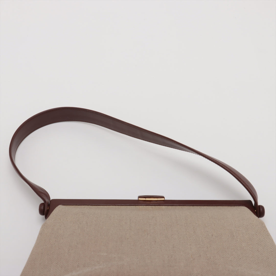 Chanel Linen Frame Buckle Shoulder Bag Brown 5 Series  #2902