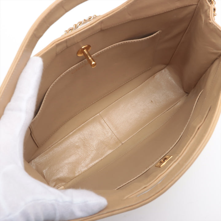 Chanel Matelasse Lambskin 2 Way Shoulder Bag Beige Gold Metal Fittings #3750