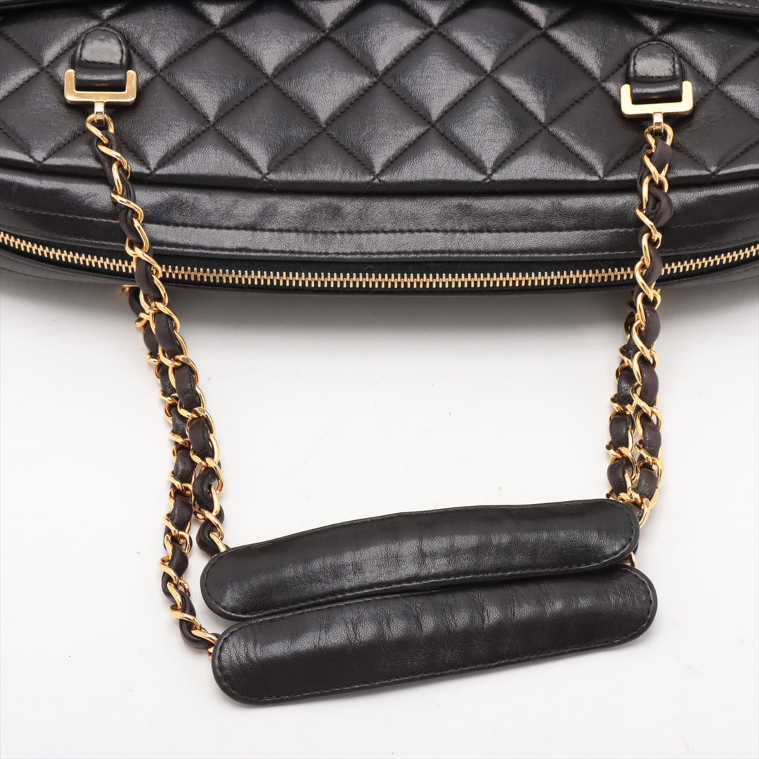Chanel Matelasse Lambskin Chain handbag Black Gold Metal Fittings 3 Series #3756