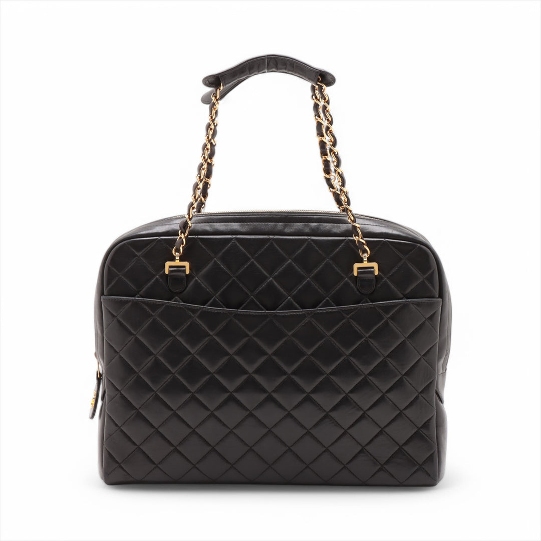 Chanel Matelasse Lambskin Chain handbag Black Gold Metal Fittings 3 Series #3756