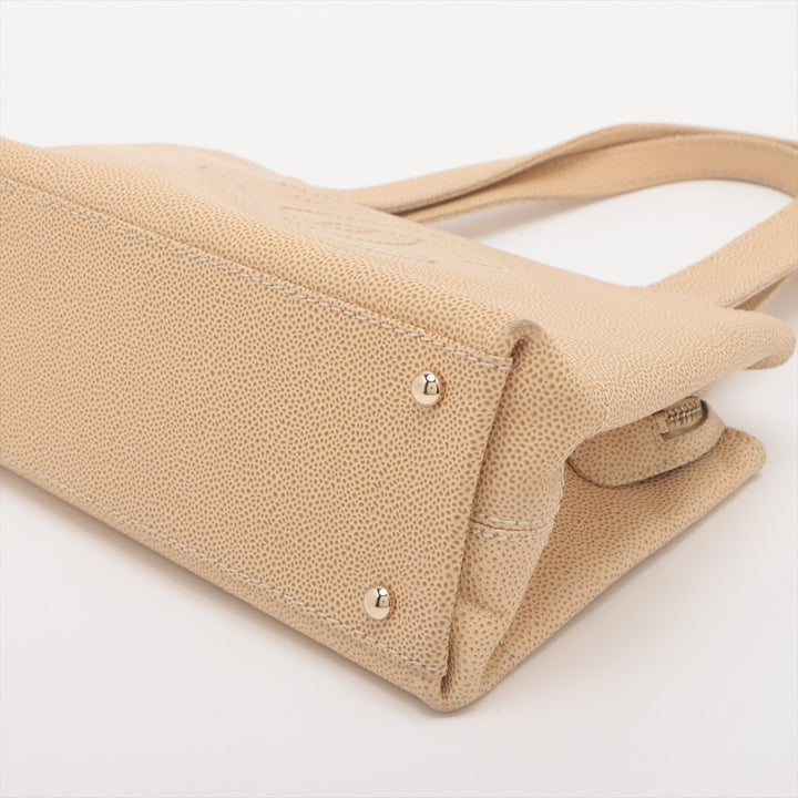 Chanel Coco Mark Caviar Skin Beige Shoulder Bag #3754