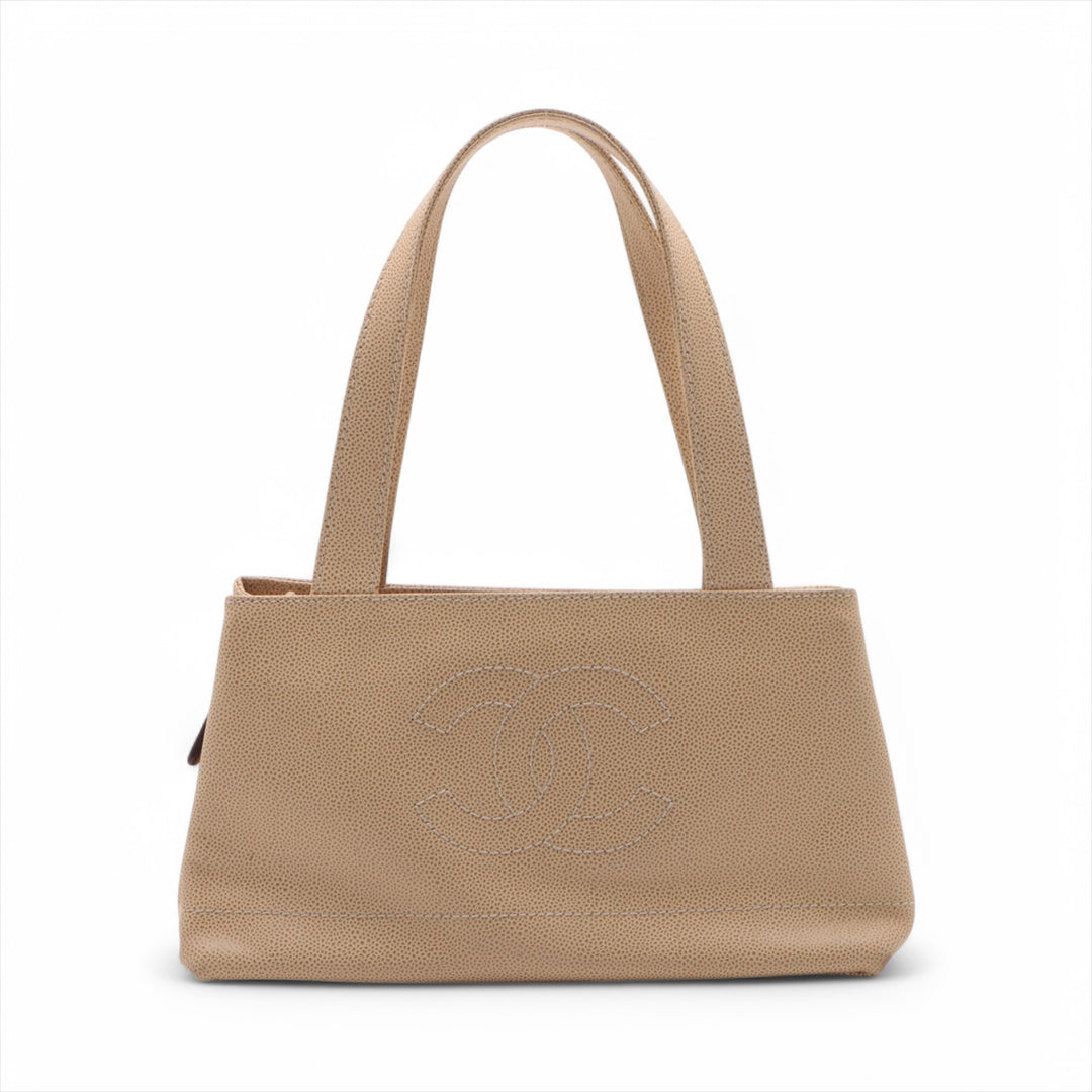 Chanel Coco Mark Caviar Skin Beige Shoulder Bag #3754