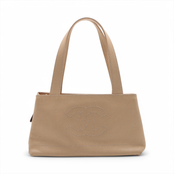 Chanel Coco Mark Caviar Skin Beige Shoulder Bag #3754